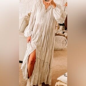 Free People boho Style Cream Long Sleeve Dress